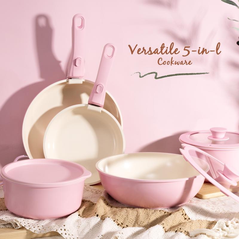 20pcs Non-Stick Pots and Pans Set with Detachable Handle