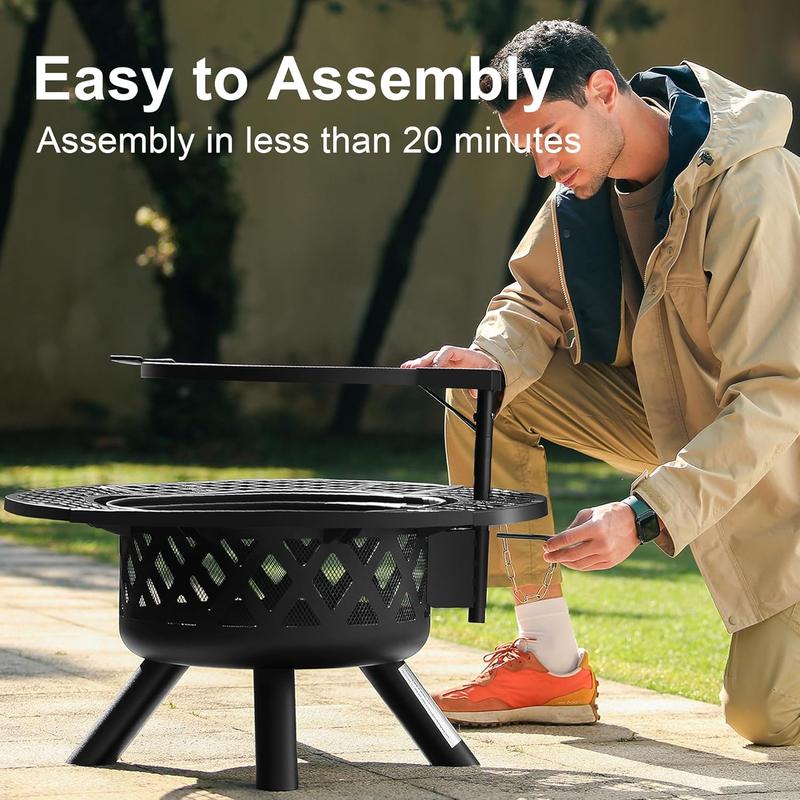 2-in-1 Wood Fire Pit will Grill
