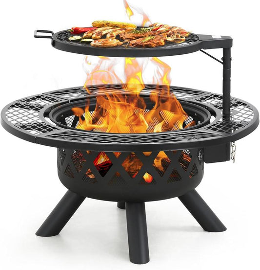 2-in-1 Wood Fire Pit will Grill