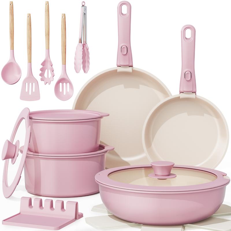 20pcs Non-Stick Pots and Pans Set with Detachable Handle