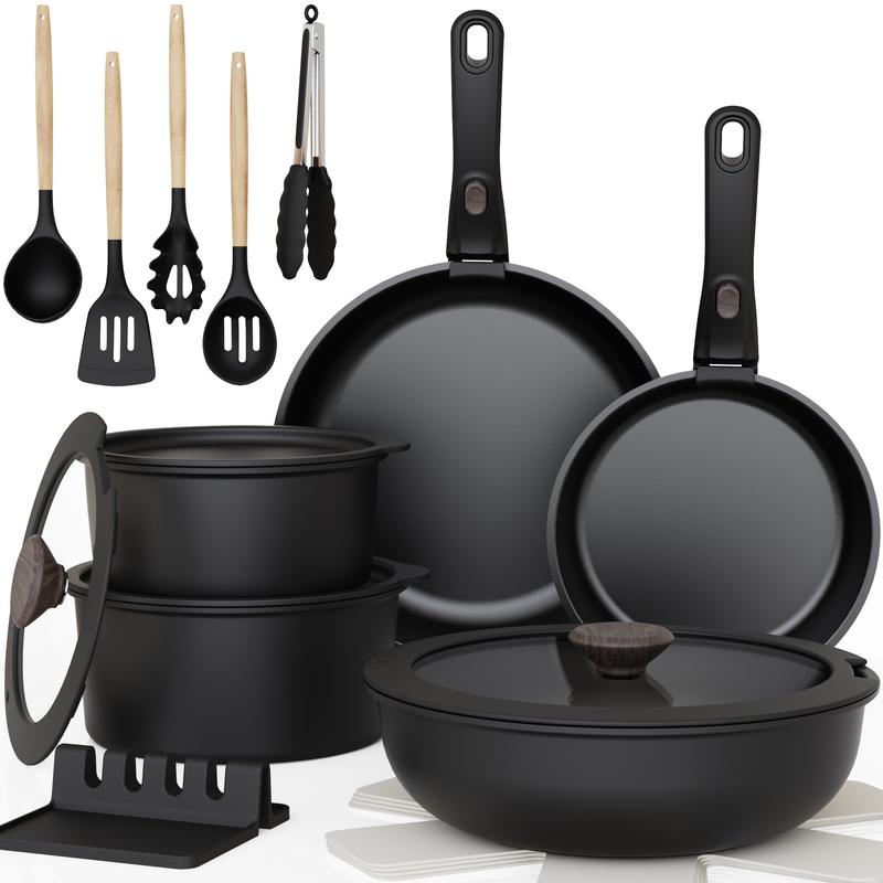 20pcs Non-Stick Pots and Pans Set with Detachable Handle